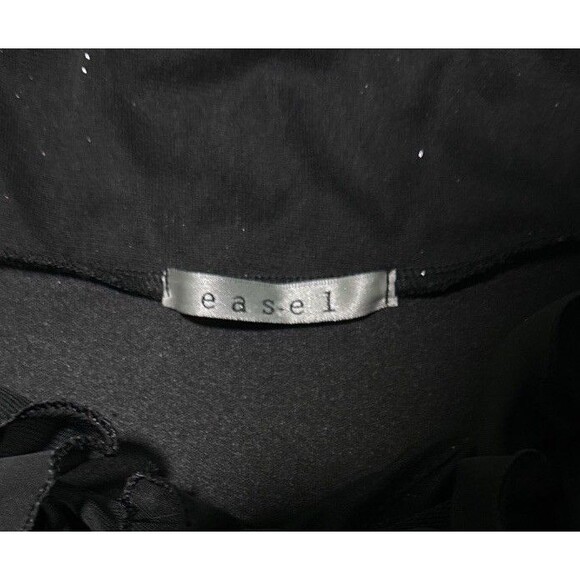 Easel Shirt M Off Shoulder Ruffle Ruched Black Sparkle Goth Babydoll Coquette - Picture 3 of 4